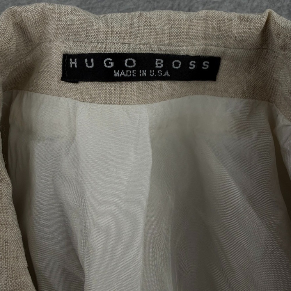 VTG Hugo Boss Blazer 42R Beige Cream Pure Linen Shoulder Pads Made in USA - Picture 10 of 15